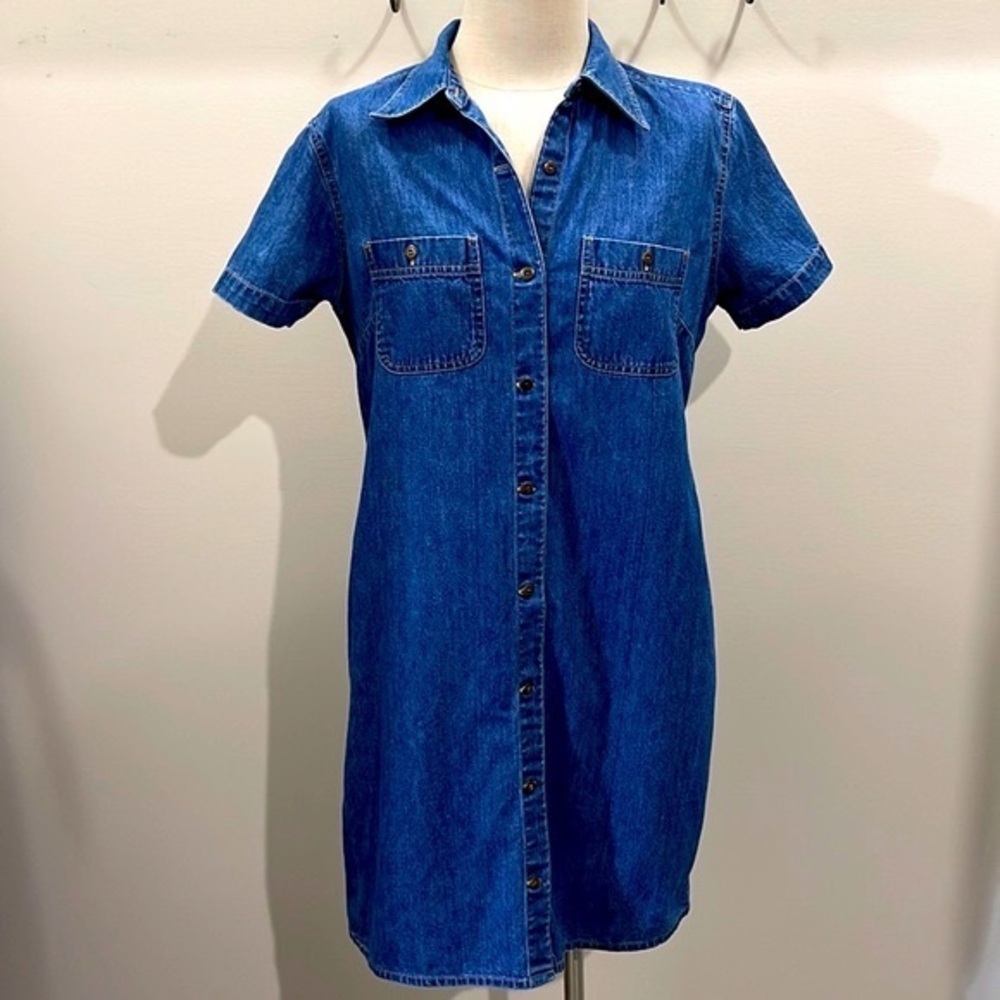 1446 LIZ CLAIBORNE Denim Dress EUC Size 8 Button Down Style - Two Front Pockets